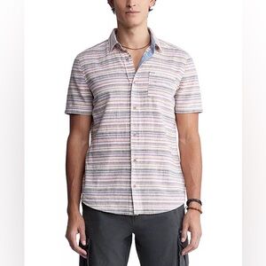 NWT Buffalo David Bitton Sotaro Short Sleeve Striped Shirt in Sunset Purple Sz M